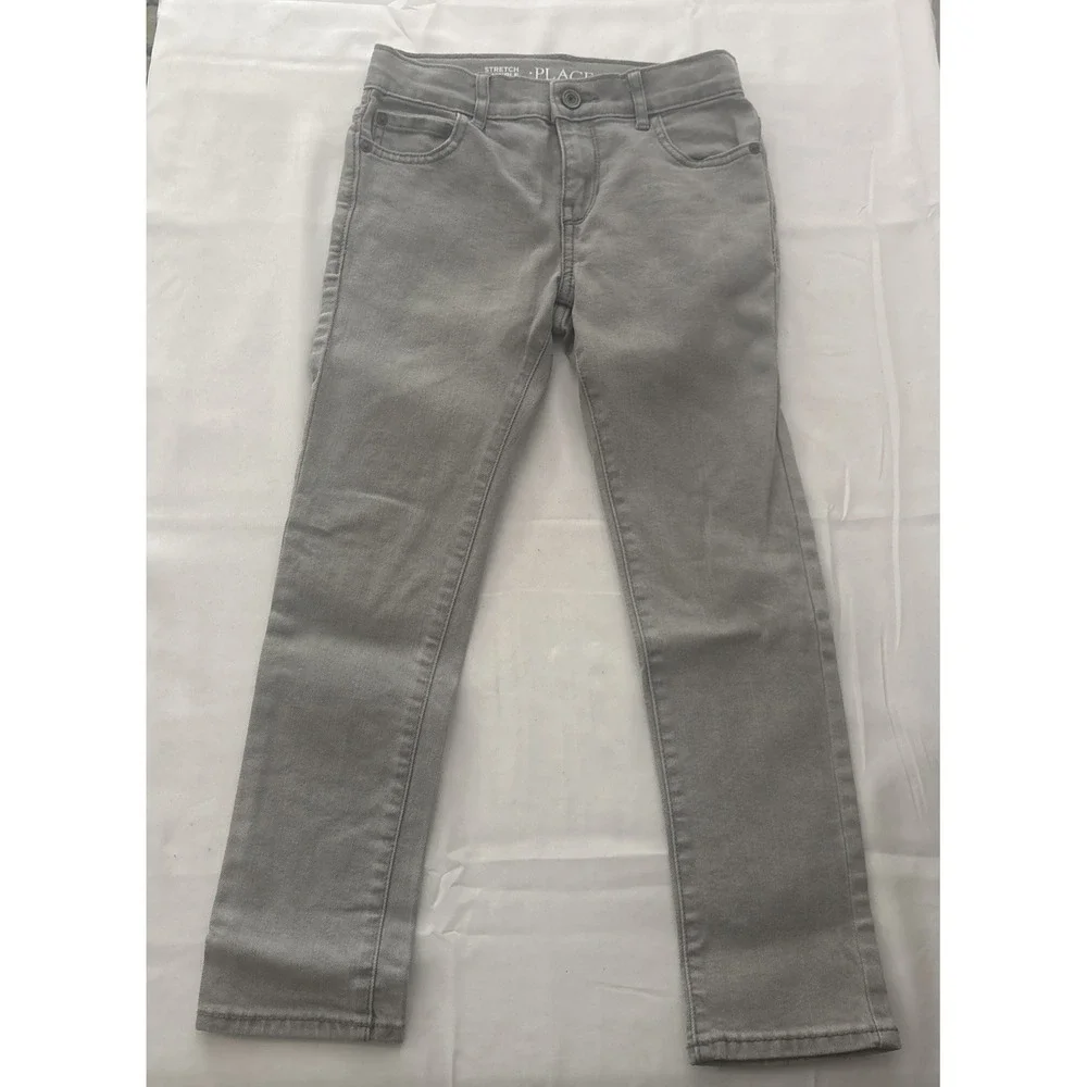Childrens Place Boys Light Grey Skinny Jeans Adjustable Waist Size 7